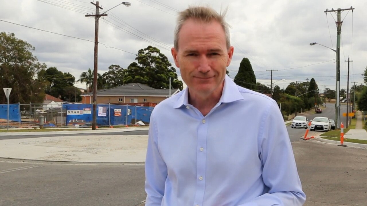 David Coleman celebrating a new roundabout in Peakhurst in his electorate of Banks.