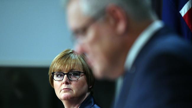 Reynolds and Prime Minister Scott Morrison at a press conference.