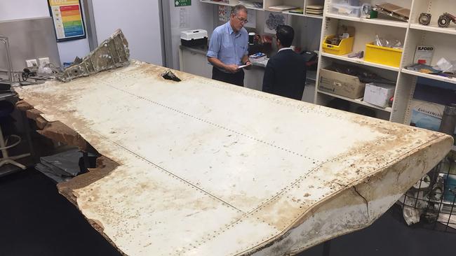 A piece of the wing flap from missing MH370 found in Tanzania. Picture: AFP/ATSB