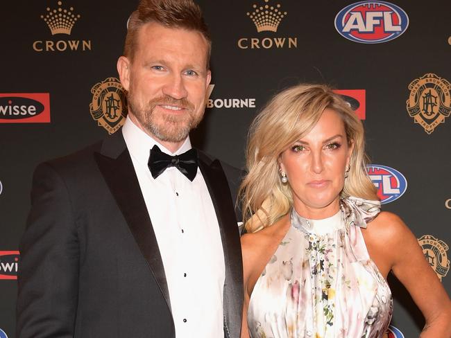 MELBOURNE, AUSTRALIA - SEPTEMBER 24: Magpies head coach Nathan Buckley and his wife Tania Buckley arrives ahead of the 2018 Brownlow Medal at Crown Entertainment Complex on September 24, 2018 in Melbourne, Australia.  (Photo by Quinn Rooney/Getty Images)