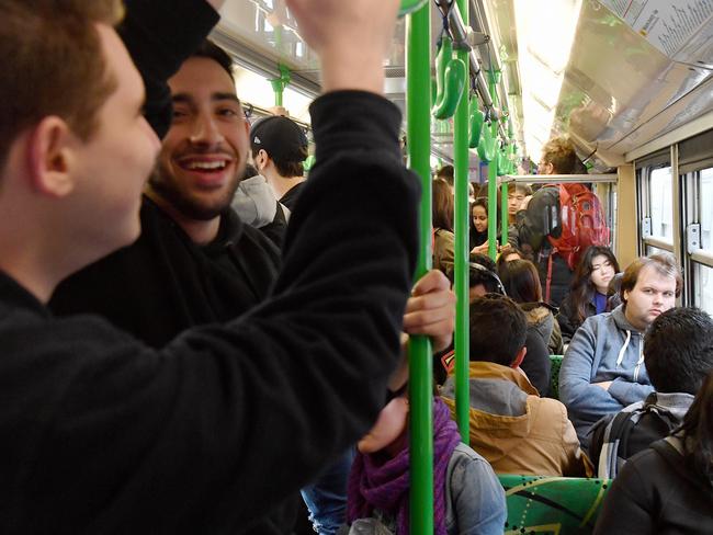 Crowded trams will become the norm unless public transport is addressed by governments of all levels. Picture: Jake Nowakowski