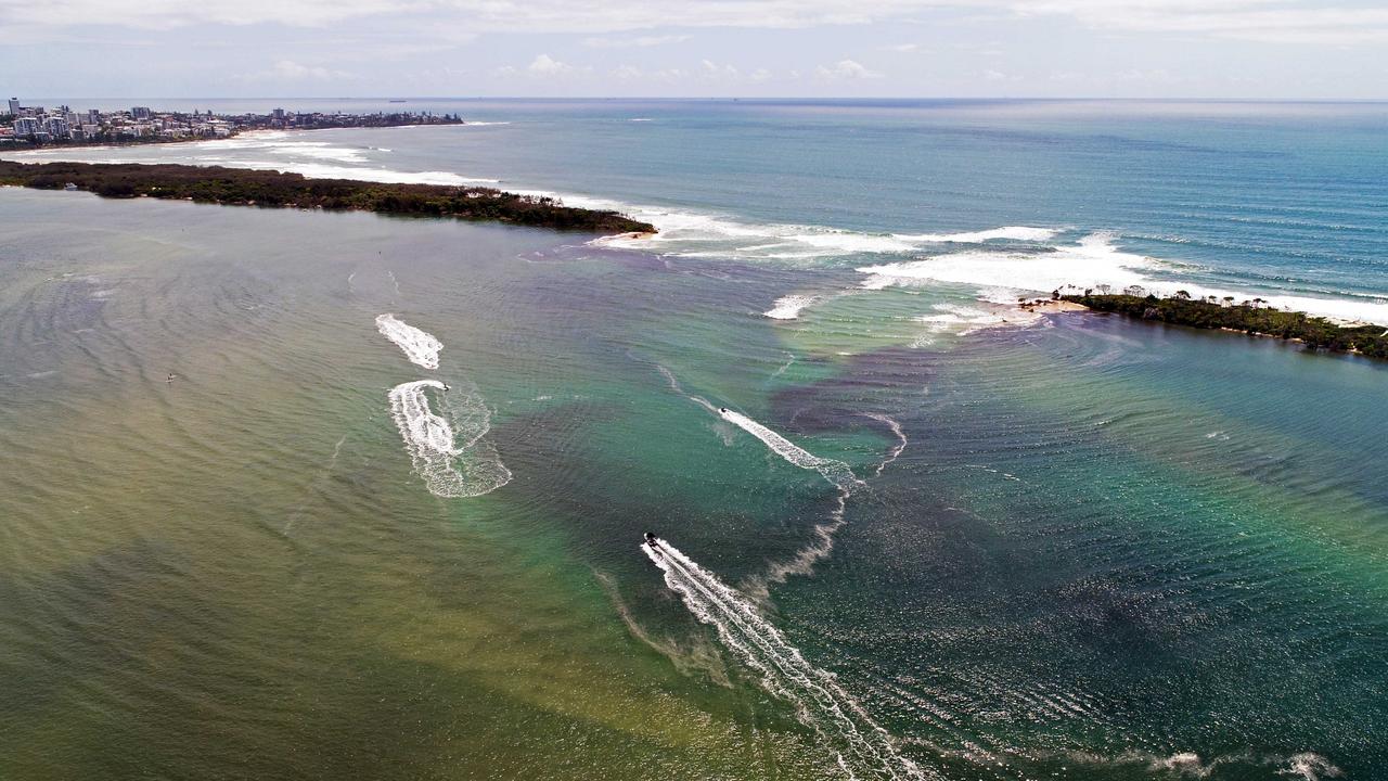 Drone photo of the breakthrough at Bribie Island. Picture: Patrick Woods