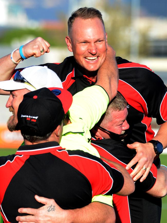 Gullies coach Justin Maschotta was jubilant after the win.