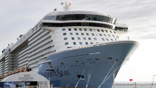 The Ovation of the Seas berthed in Tauranga, New Zealand, on Tuesday. Picture: AAP