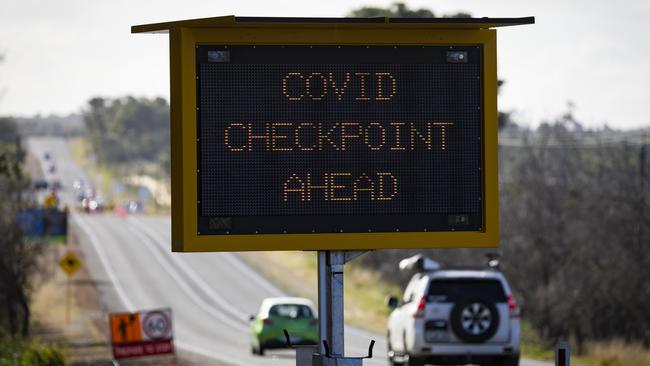 Cars pass a border check point on Indian Ocean Drive, in Perth as lockdown restrictions came into effect. Picture: Matt Jelonek/Getty Images