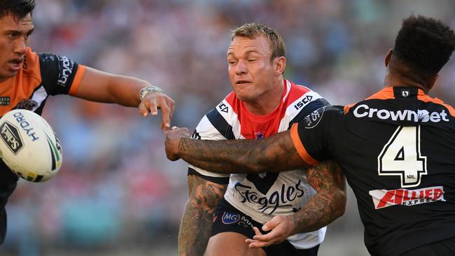 Jake Friend gets a pass away for the Roosters.