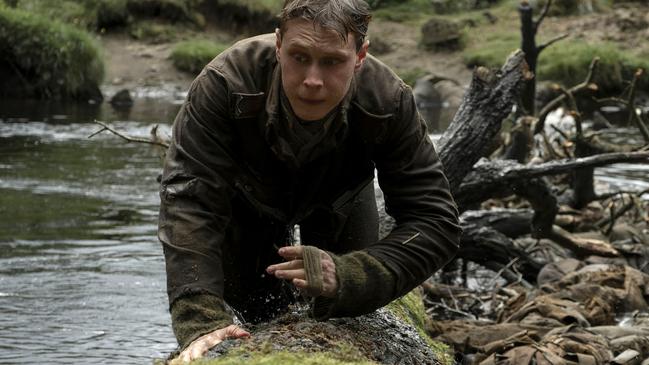 George MacKay in a scene from the harrowing WWI epic 1917, directed by Sam Mendes.