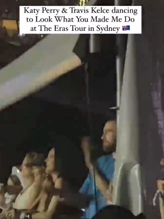 Travis Kelce and Katy Perry in the VIP section at Taylor's Swift's Sydney concert on February 23.