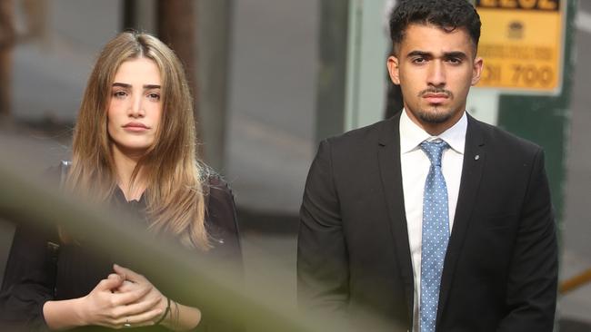 Ashlyn Nassif, left, arrives at the Downing Centre on Wednesday. Picture: John Grainger