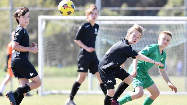 Football Queensland Community Cup carnival, Maroochydore. U13 boys, Sunshine Coast V Metro North. Picture: Patrick Woods.