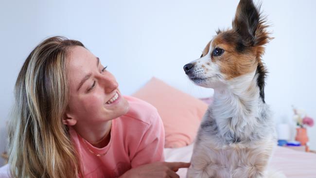 Brooke Mitchell and her dog Luna at home. Picture: Justin Lloyd.