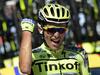 Poland's Rafal Majka celebrates as he crosses the finish line at the end of the 188 km eleventh stage of the 102nd edition of the Tour de France cycling race on July 15, 2015, between Pau and Cauterets, southwestern France. AFP PHOTO / JEFF PACHOUD