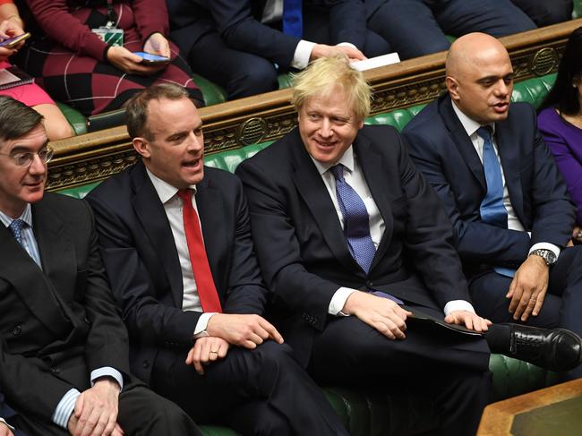 Britain's Prime Minister Boris Johnson smiling during the Second Reading of the "Brexit" Bill in the House of Commons in London. Picture: AFP