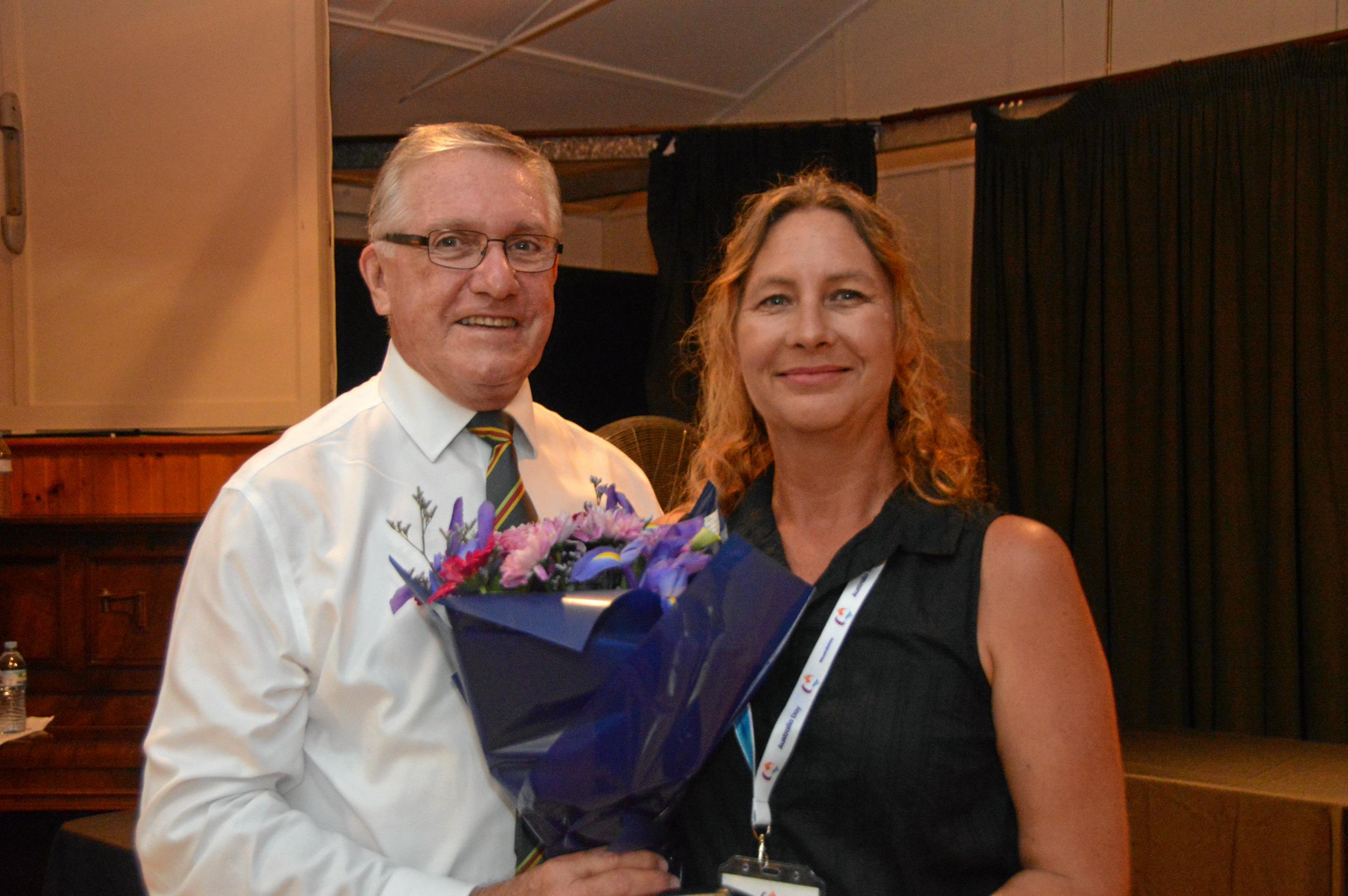 South Burnett mayor Keith Campbell with Australia Day ambassador Justine Christerson. Picture: Claudia Williams