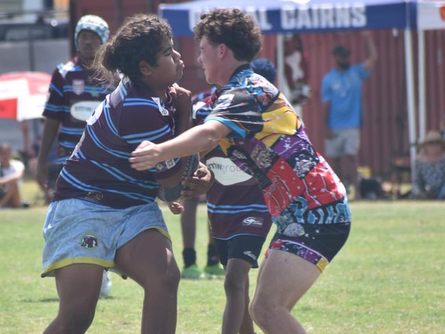 Warba Wangarunya Rugby League Carnival, under-15 boys, Black Magic versus DCYSI Barbarians, Saleyards Park, Rockhampton, January 19, 2024.