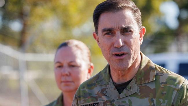 Chief of Army, Lieutenant General Simon Stuart, addresses media at Holsworthy Barracks this week on the fatal MRH-90 crash. Picture: David Swift