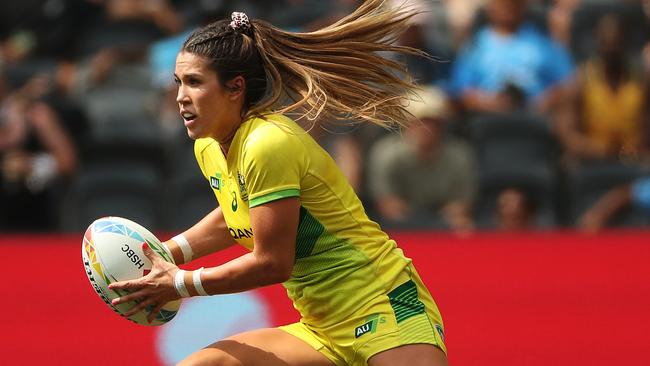 Charlotte Caslick in action for Australian at the 2020 Sydney Rugby 7s. Picture: Brett Costello