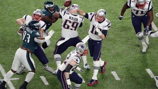 Tom Brady attempts a pass. Picture: Getty Images.