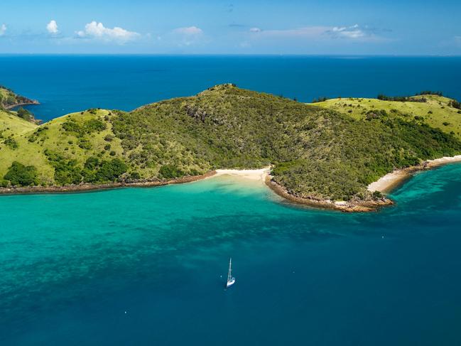 Aerial view of St Bees Island off the coast of Mackay in the Great Barrier Reef. Picture: Heidi Petith