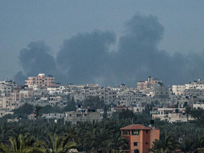 Smoke billows following Israeli bombardment north of Nuseirat in the central Gaza Strip. Picture: AFP