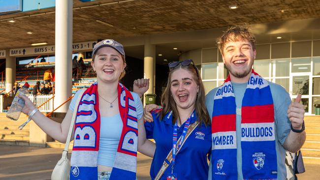 Inez Moir, Mia Grosser and Jason Prep at the Gold Coast Suns v Western Bulldogs 2025 AFL match at TIO Stadium. Picture: Pema Tamang Pakhrin