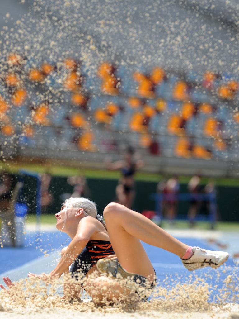 Kayla Cuba in the Triple Jump Queensland athletic state titles. Saturday March 13, 2021. Picture, John Gass