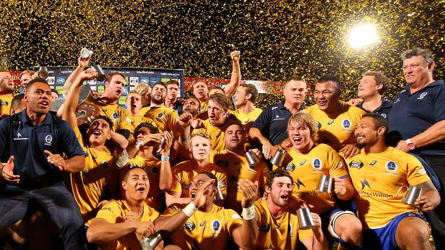 BRISBANE, AUSTRALIA - NOVEMBER 01: Brisbane City celebrate winning the 2014 NRC Grand Final match between Brisbane City and Perth Spirit at Ballymore Stadium on November 1, 2014 in Brisbane, Australia. (Photo by Chris Hyde/Getty Images)