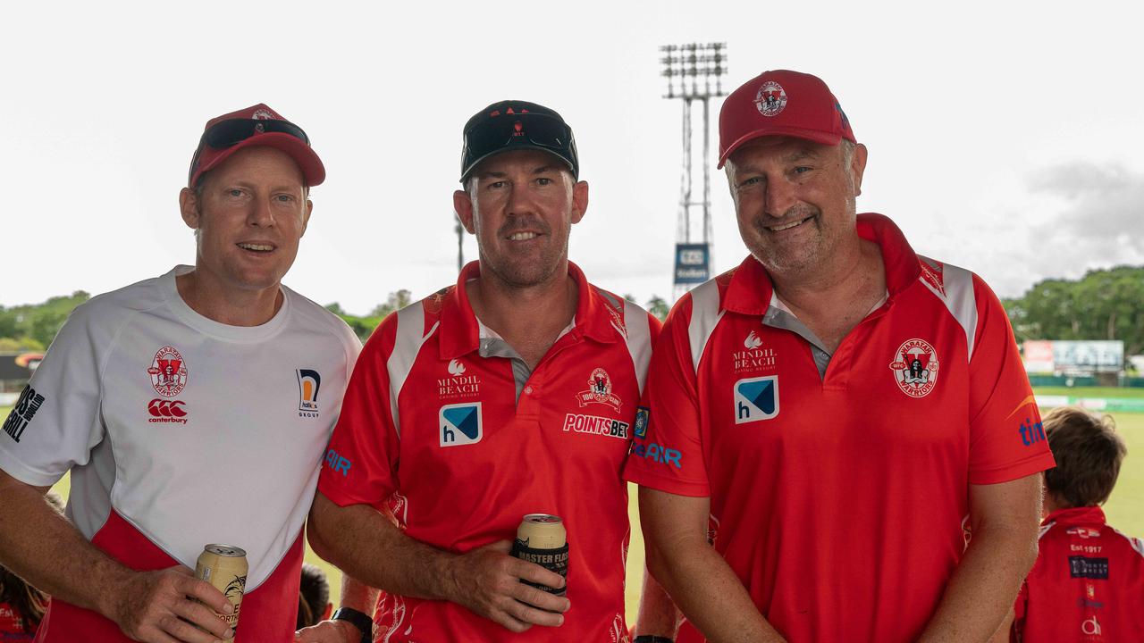 David, Jake and Lincoln at the NTFL grand final. Picture PEMA TAMANG Pakhrin