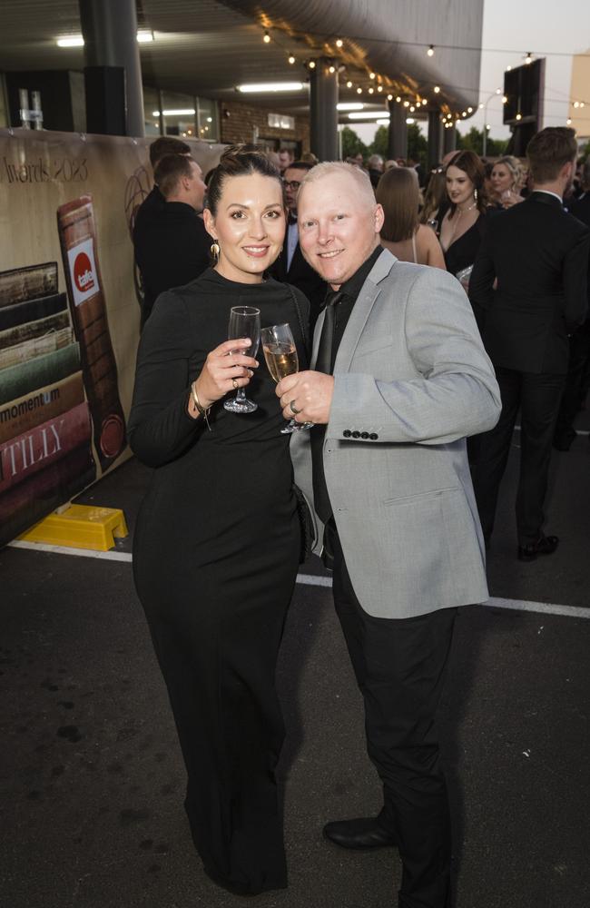 Shandyce and Caillum Wolff represent X Factor Plumbing and Earthmoving at the Focus HR Business Excellence Awards 2023 hosted by Toowoomba Chamber at Rumours International, Saturday, October 21, 2023. Picture: Kevin Farmer