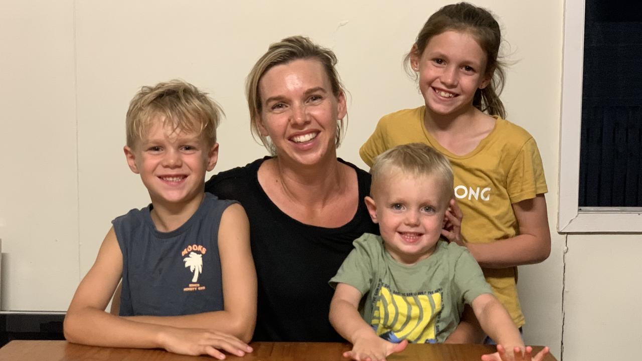 Abbey Hammond (second left) sits with three of her four children at their home in West Mackay. Jack (left), Henry and Millie sit with her. Mrs Hammond expressed optimism the budget would help ease some of the cost-of-living pressures she and her family are facing. Picture: Duncan Evans