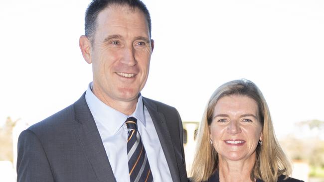 James Sutherland and his wife Heidi at the announcement of his resignation.