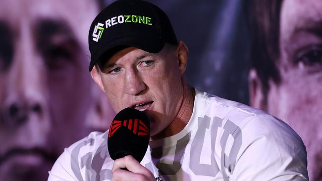 SYDNEY, AUSTRALIA - MAY 09: Paul Gallen speaks to the media during a press conference ahead of Wednesday night's King of the Castle event at The Star on May 09, 2022 in Sydney, Australia. (Photo by Mark Kolbe/Getty Images)