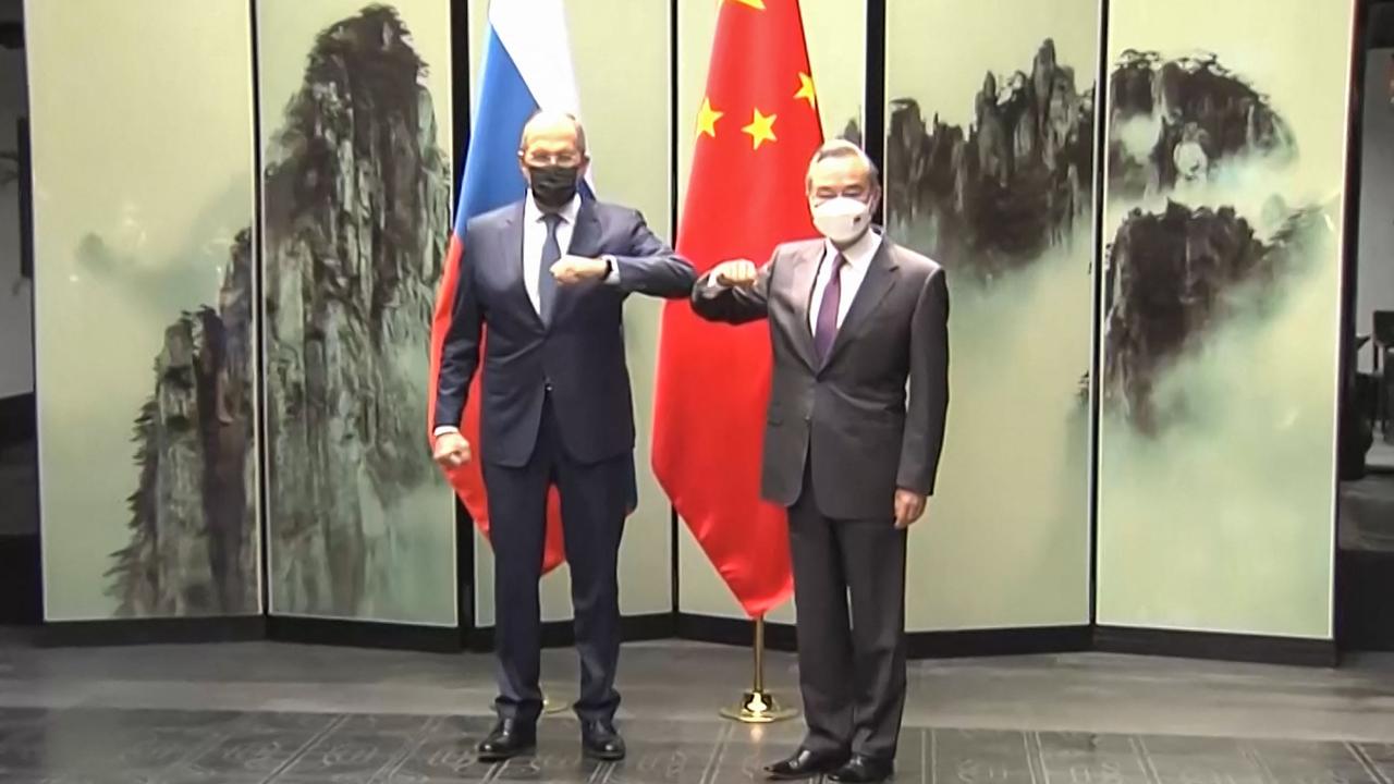 Russian Foreign Minister Sergei Lavrov with Chinese counterpart Wang Yi pictured in March during his first visit to China since Moscow launched its invasion of Ukraine. Picture: AFP