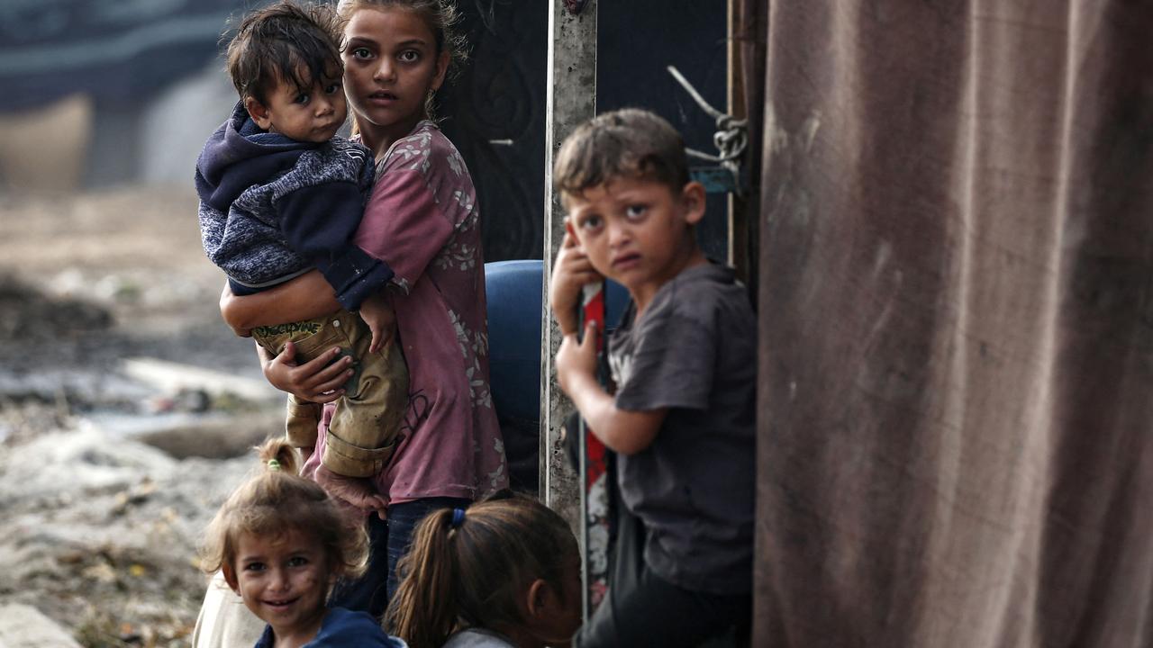 Children at a makeshift camp in central Gaza. Picture: Eyad Baba/AFP