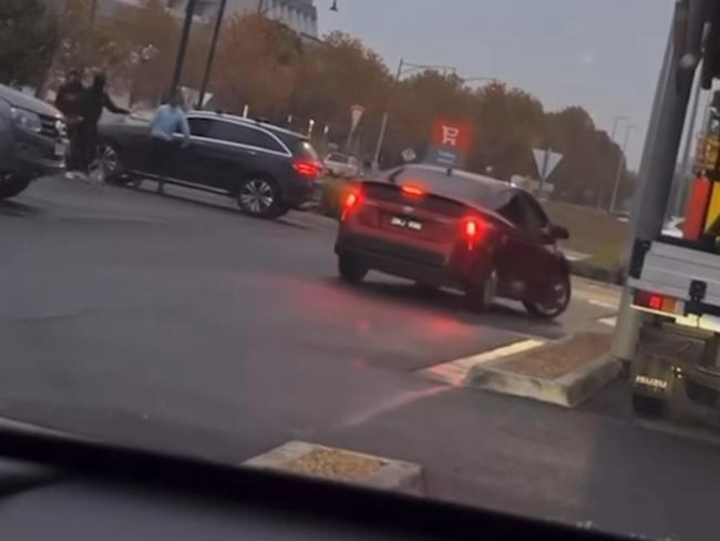 A red Toyota Camry had its window slashed by one of the crew. Picture: Supplied