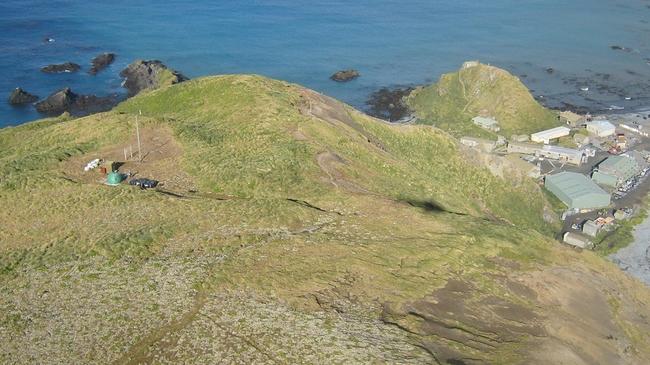 Tsunami shelter on Wireless Hill, a muster point for expeditions on Macquarie Island. Picture: Nick Cartwright/Australian Antarctic Division