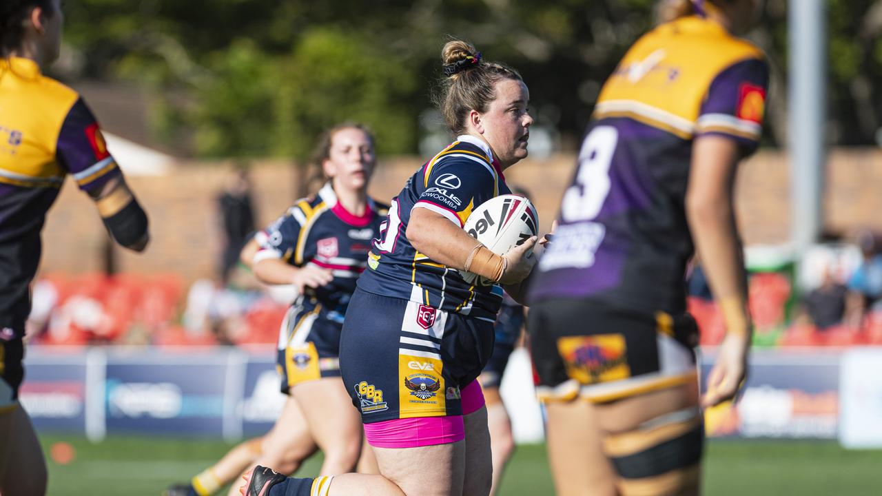 Taylah Hancock for Highfields against Gatton in TRL Women grand final rugby league at Toowoomba Sports Ground, Saturday, September 14, 2024. Picture: Kevin Farmer