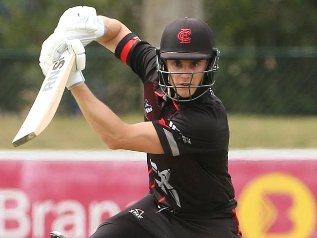 Premier Cricket: Essendon v Camberwell Magpies: James Seymour of Essendon of batting Saturday, February 27, 2021, in Essendon, Victoria, Australia. Picture: Hamish Blair