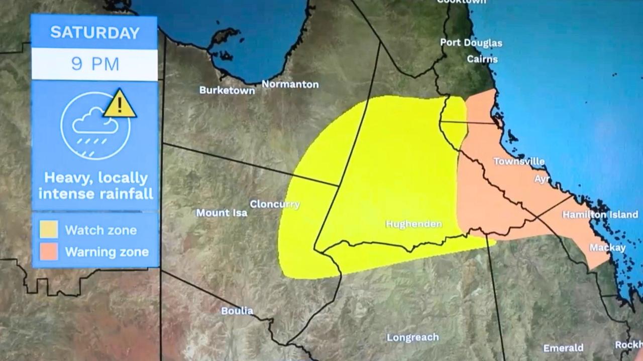 The cyclone is expected to deteriorate from Friday, but the areas in yellow will be battered for days. Picture: BOM.