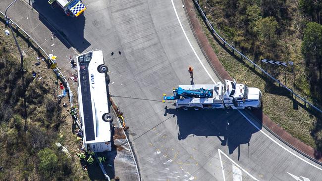 Aerial shots from the site ahead of the bus being righted. Picture: NCA NewsWire/Christian Gilles