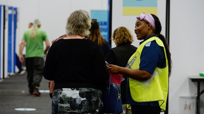 People at the Wayville Covid-19 vaccination clinic. Picture: Brenton Edwards