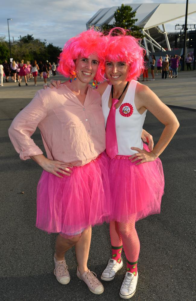 Socials at Pink convert at Townsville's Quensland Country Bank Stadium. Elizabeth Reimers and Alanna Bambling. Picture: Evan Morgan