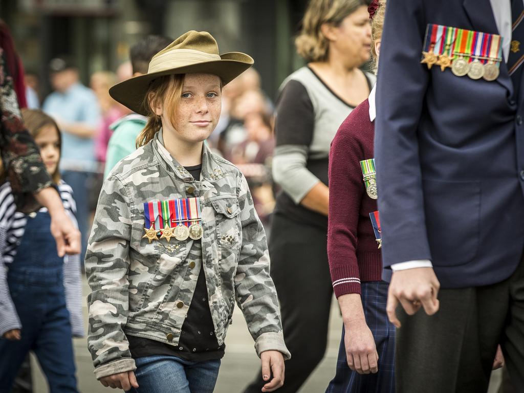 Anzac Day march participants. Picture: Mike Burton