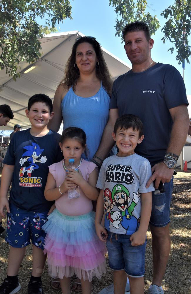 Christina, Kyle, Francesco, Reisoula, and Yanni Michail were among thousands of Territorians enjoying the 2023 Greek GleNTi on the Darwin Esplanade. June 10, 2023. Picture: Sierra Haigh