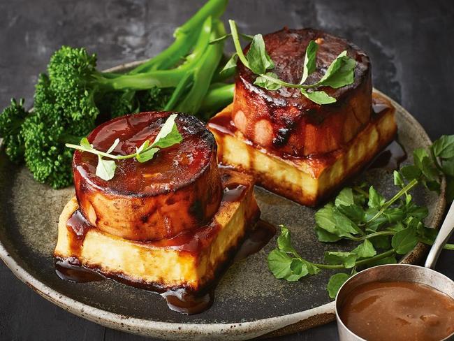 Roasted tofu and miso sweet potato with vegan gravy (p105)