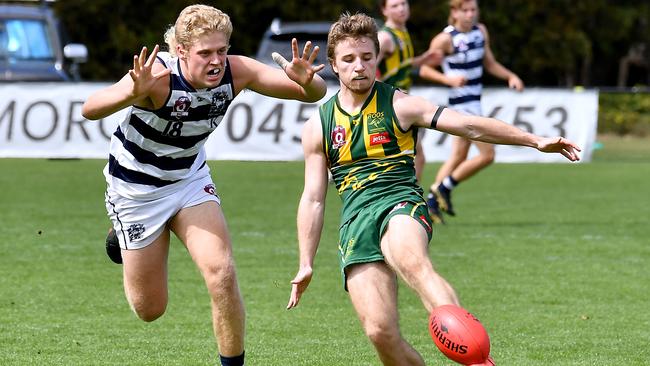 Action in the QAFL colts Australian Football semi-final between Maroochydore and Broadbeach. Saturday September 10, 2022. Picture, John Gass