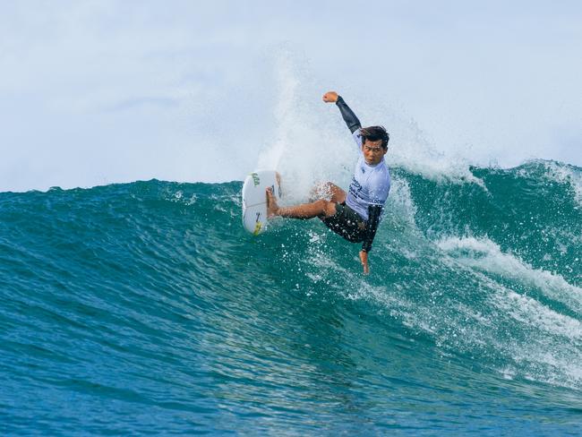 GOLD COAST, QUEENSLAND, AUSTRALIA - APRIL 27: Hiroto Ohhara of Japan surfs in Heat 4 of the Round of 80 at the Bonsoy Gold Coast Pro on April 27, 2024 at Gold Coast, Queensland, Australia. (Photo by Cait Miers/World Surf League)