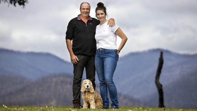 Wayne Schaefer, daughter Leah, 19, and their dog Casey. Picture: Gary Ramage