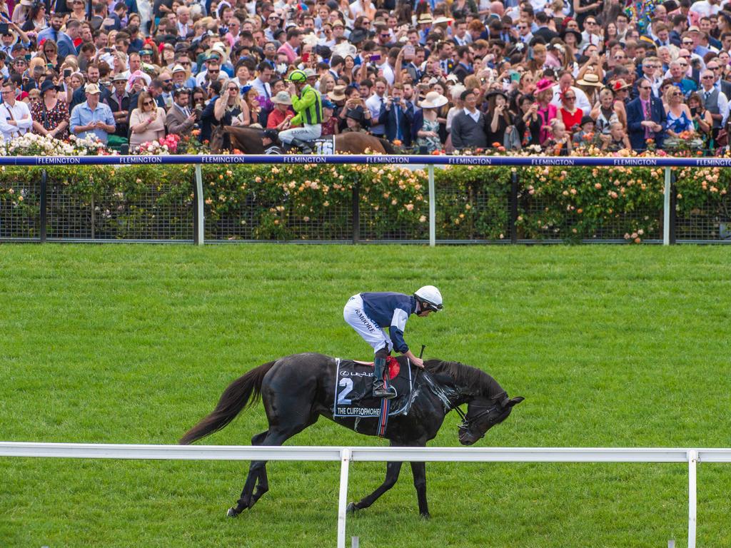 FIRST LAP 2 The Cliffsofmoher is injured rides by Aidan O'Brien.  Picture: Jason Edwards FIRST LAP 2 The Cliffsofmoher is injured rides by Aidan O'Brien.  Picture: Jason Edwards FIRST LAP. 23 Cross Counter ridden by Kerrin McEvoy wins the 2018 Melbourne Cup. With 9 Marmelo coming second and 17 A prince Of Arran third. Picture: Jason Edwards