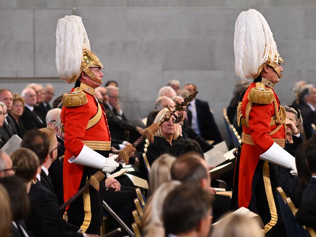 Gentlemen at Arms arrive in Westminster Hall at Houses of Parliament. Picture: WPA Pool/Getty Images